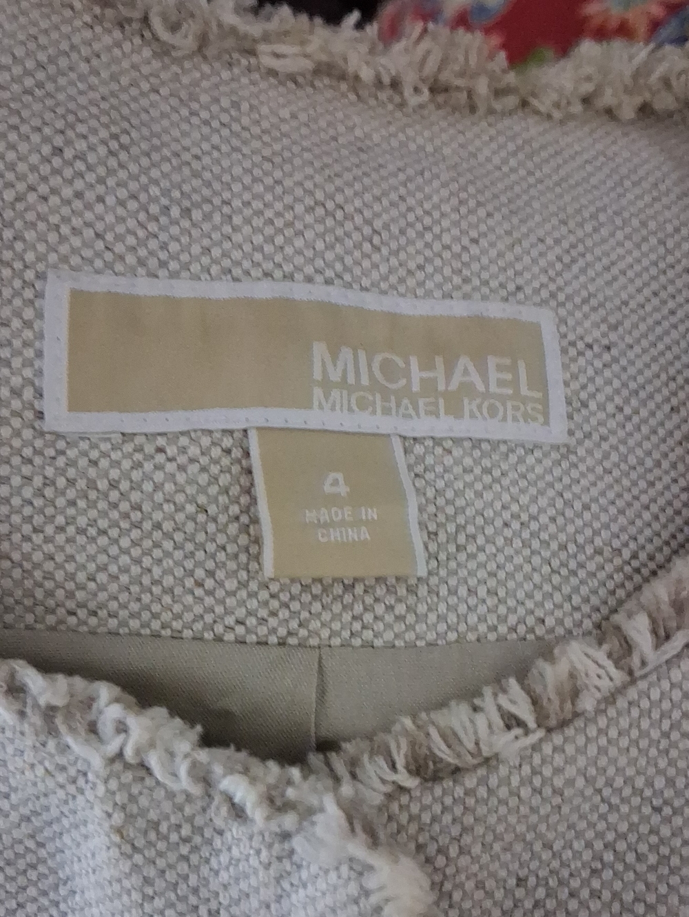 Michael Kors Beige Frayed-Trim Blazer Jacket